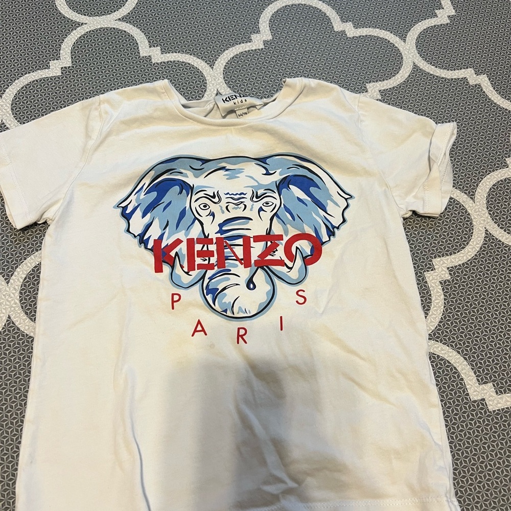 Kenzo Kids White Tee with Blue and Red Elephant Design
